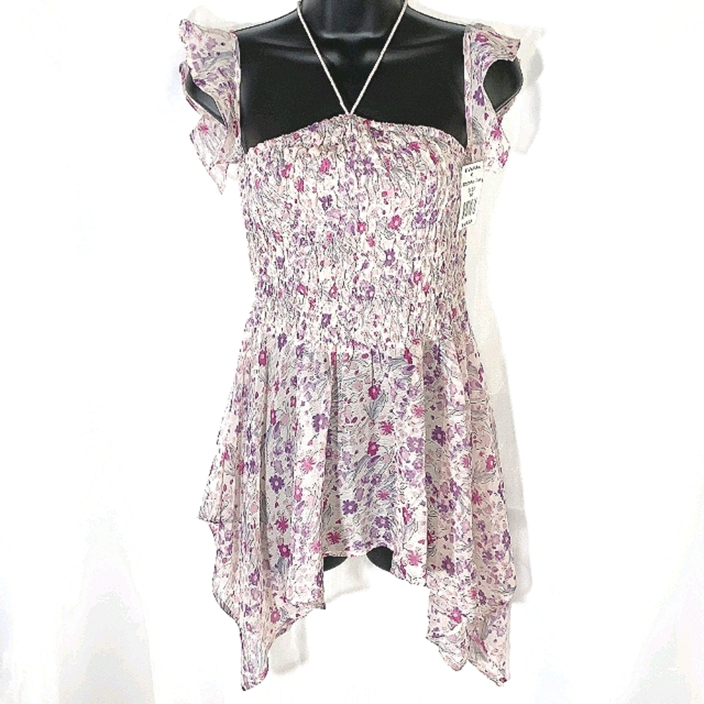 Floral off shoulder smocked halter top